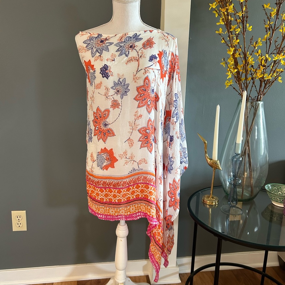 J Jill Floral White Orange & Blue Tunic/Poncho - Picture 5 of 6